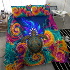 Torres Strait Islanders Sea Turtle Bedding Set Indigenous Tribal Peace Art Cultural Headdress Motif