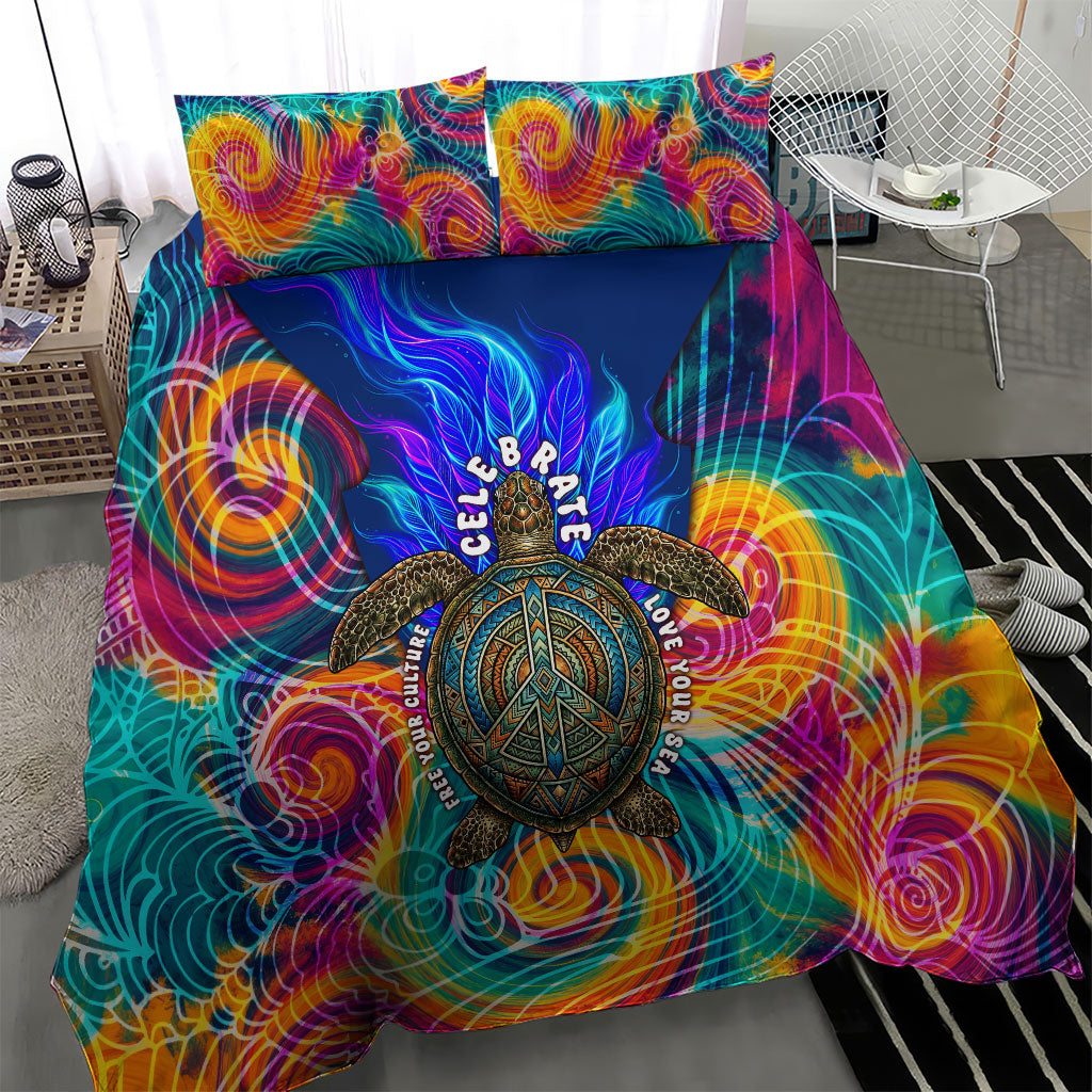 Torres Strait Islanders Sea Turtle Bedding Set Indigenous Tribal Peace Art Cultural Headdress Motif