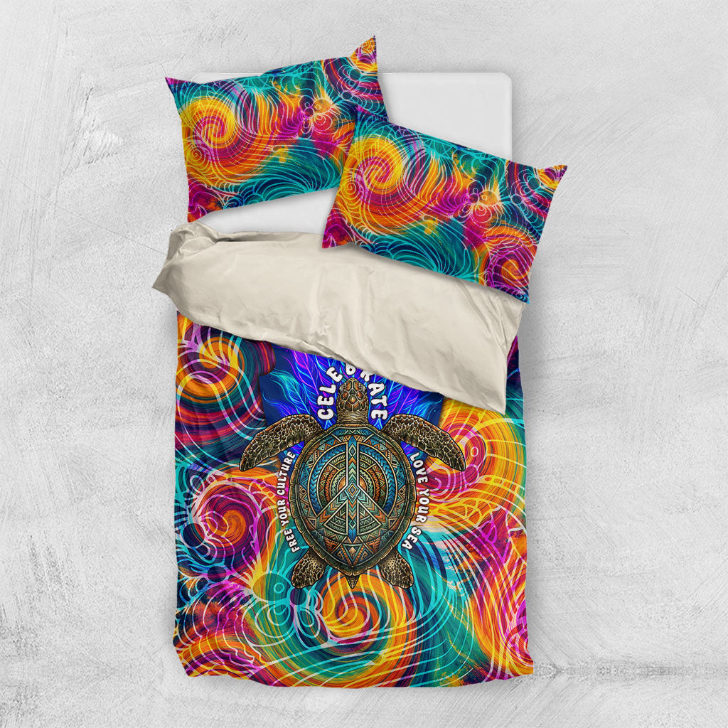 Torres Strait Islanders Sea Turtle Bedding Set Indigenous Tribal Peace Art Cultural Headdress Motif