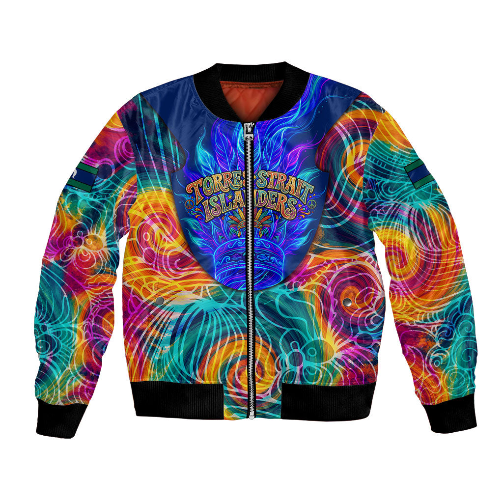 Torres Strait Islanders Sea Turtle Bomber Jacket Indigenous Tribal Peace Art Cultural Headdress Motif