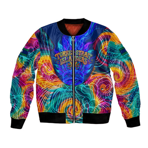 Torres Strait Islanders Sea Turtle Bomber Jacket Indigenous Tribal Peace Art Cultural Headdress Motif