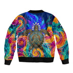 Torres Strait Islanders Sea Turtle Bomber Jacket Indigenous Tribal Peace Art Cultural Headdress Motif
