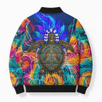 Torres Strait Islanders Sea Turtle Bomber Puffer Jacket Indigenous Tribal Peace Art Cultural Headdress Motif