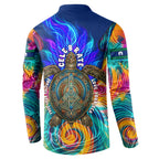Torres Strait Islanders Sea Turtle Button Sweatshirt Indigenous Tribal Peace Art Cultural Headdress Motif