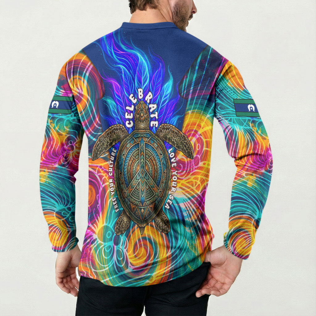 Torres Strait Islanders Sea Turtle Button Sweatshirt Indigenous Tribal Peace Art Cultural Headdress Motif