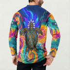 Torres Strait Islanders Sea Turtle Button Sweatshirt Indigenous Tribal Peace Art Cultural Headdress Motif