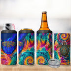 Torres Strait Islanders Sea Turtle 4 in 1 Can Cooler Tumbler Indigenous Tribal Peace Art Cultural Headdress Motif