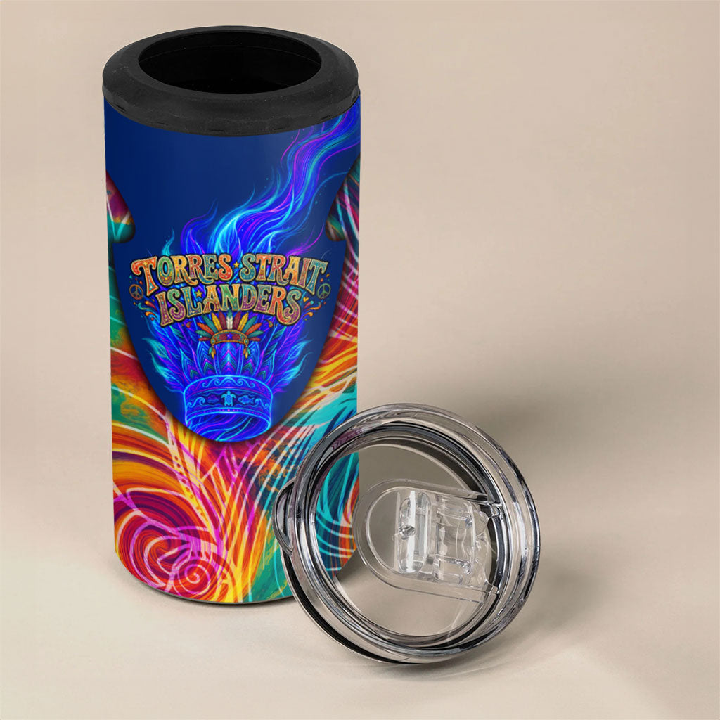 Torres Strait Islanders Sea Turtle 4 in 1 Can Cooler Tumbler Indigenous Tribal Peace Art Cultural Headdress Motif