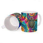 Torres Strait Islanders Sea Turtle Ceramic Mug Indigenous Tribal Peace Art Cultural Headdress Motif