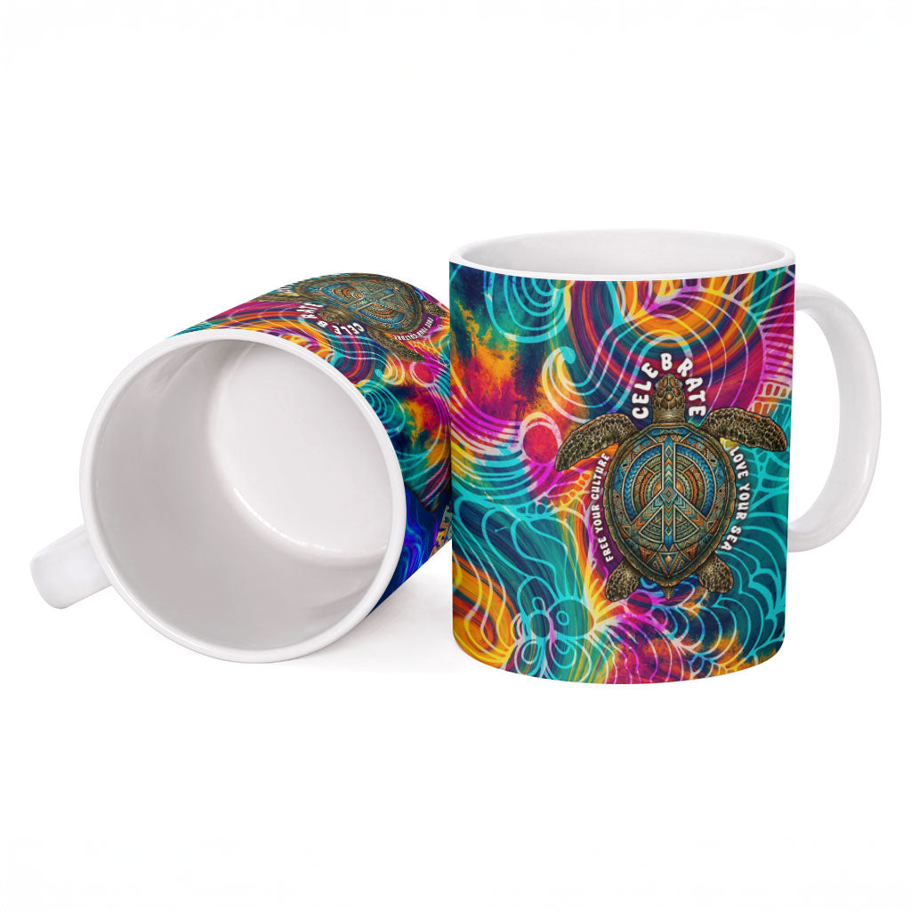 Torres Strait Islanders Sea Turtle Ceramic Mug Indigenous Tribal Peace Art Cultural Headdress Motif