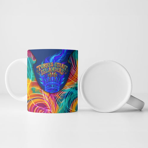 Torres Strait Islanders Sea Turtle Ceramic Mug Indigenous Tribal Peace Art Cultural Headdress Motif