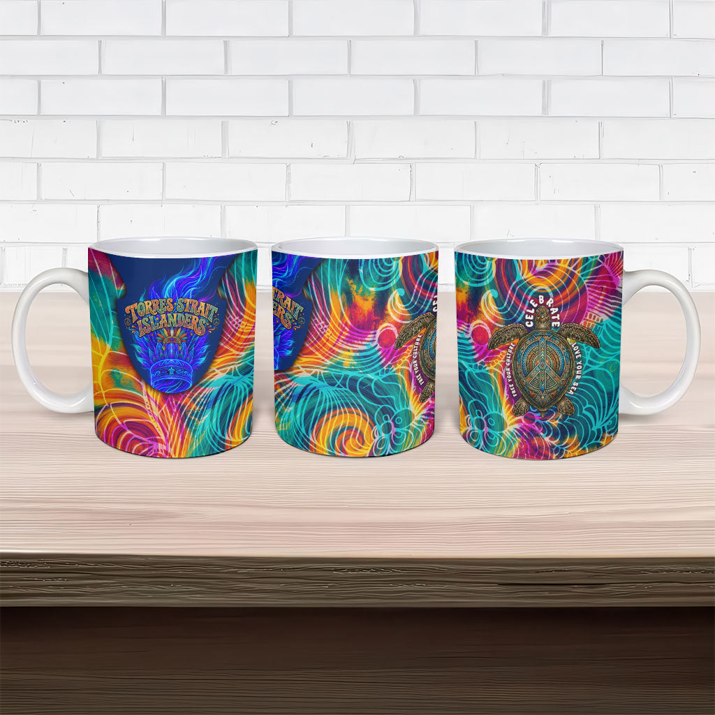 Torres Strait Islanders Sea Turtle Ceramic Mug Indigenous Tribal Peace Art Cultural Headdress Motif