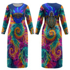 Torres Strait Islanders Sea Turtle Couples Matching Long Sleeve Bodycon Dress and Hawaiian Shirt Indigenous Tribal Peace Art Cultural Headdress Motif