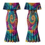 Torres Strait Islanders Sea Turtle Couples Matching Mermaid Dress and Hawaiian Shirt Indigenous Tribal Peace Art Cultural Headdress Motif