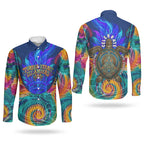 Torres Strait Islanders Sea Turtle Couples Matching Mermaid Dress and Long Sleeve Button Shirt Indigenous Tribal Peace Art Cultural Headdress Motif