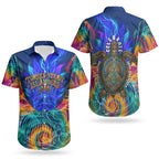 Torres Strait Islanders Sea Turtle Couples Matching Off Shoulder Maxi Dress and Hawaiian Shirt Indigenous Tribal Peace Art Cultural Headdress Motif