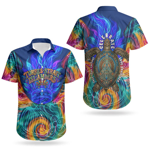 Torres Strait Islanders Sea Turtle Couples Matching Off Shoulder Maxi Dress and Hawaiian Shirt Indigenous Tribal Peace Art Cultural Headdress Motif