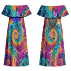 Torres Strait Islanders Sea Turtle Couples Matching Off Shoulder Maxi Dress and Hawaiian Shirt Indigenous Tribal Peace Art Cultural Headdress Motif