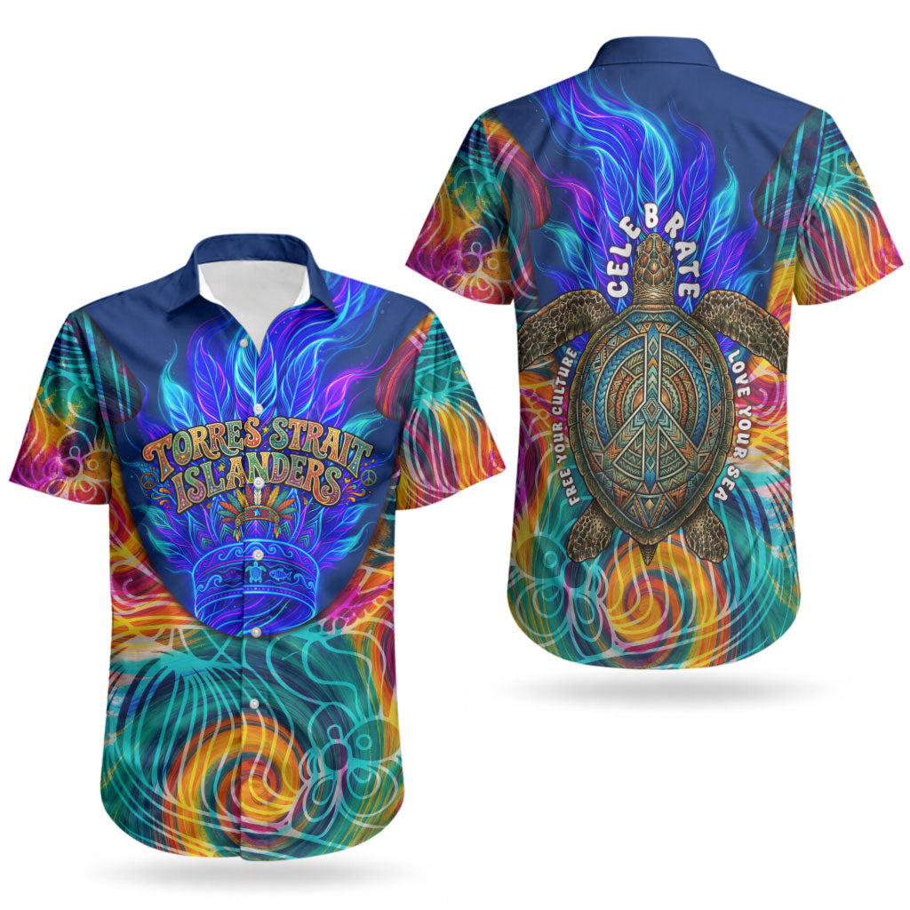 Torres Strait Islanders Sea Turtle Couples Matching Puletasi and Hawaiian Shirt Indigenous Tribal Peace Art Cultural Headdress Motif