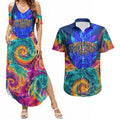 Torres Strait Islanders Sea Turtle Couples Matching Summer Maxi Dress and Hawaiian Shirt Indigenous Tribal Peace Art Cultural Headdress Motif