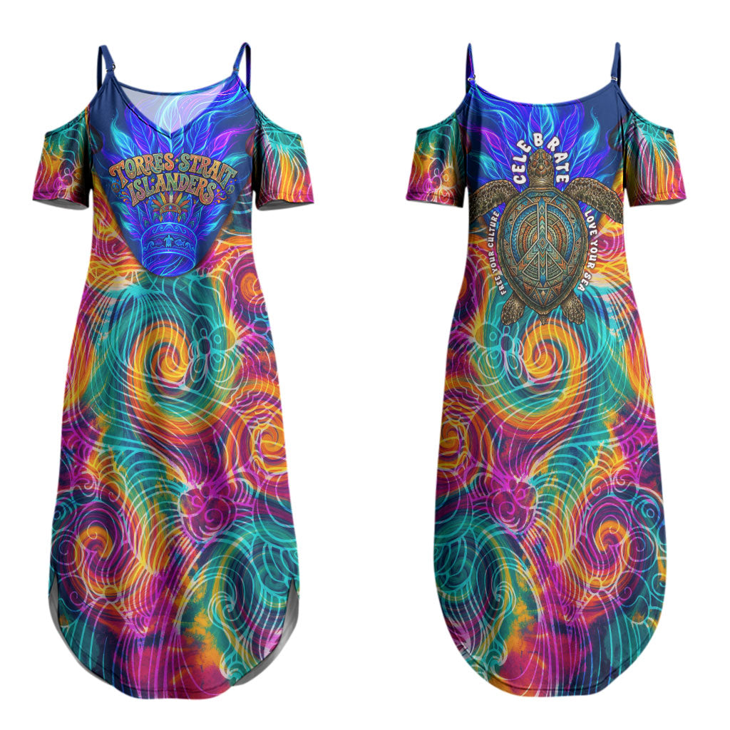 Torres Strait Islanders Sea Turtle Couples Matching Summer Maxi Dress and Hawaiian Shirt Indigenous Tribal Peace Art Cultural Headdress Motif