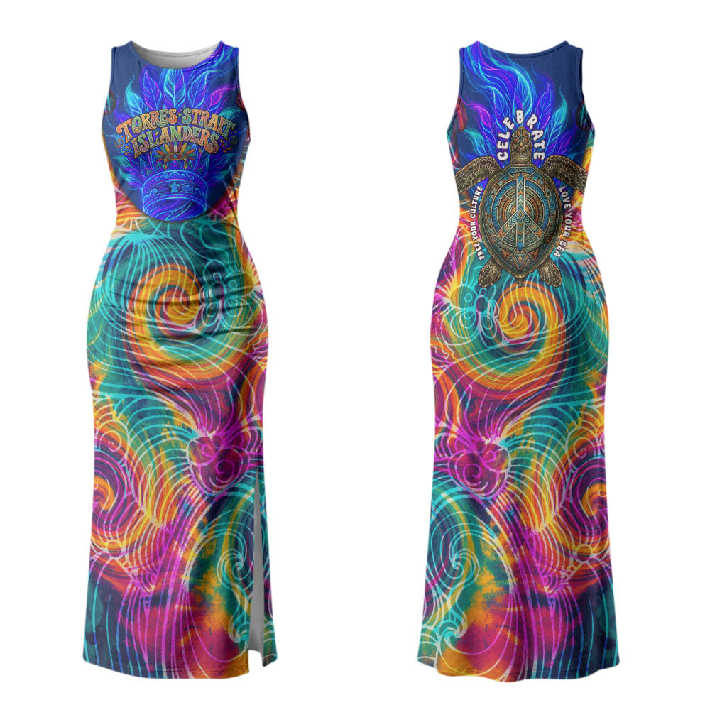 Torres Strait Islanders Sea Turtle Couples Matching Tank Maxi Dress and Hawaiian Shirt Indigenous Tribal Peace Art Cultural Headdress Motif