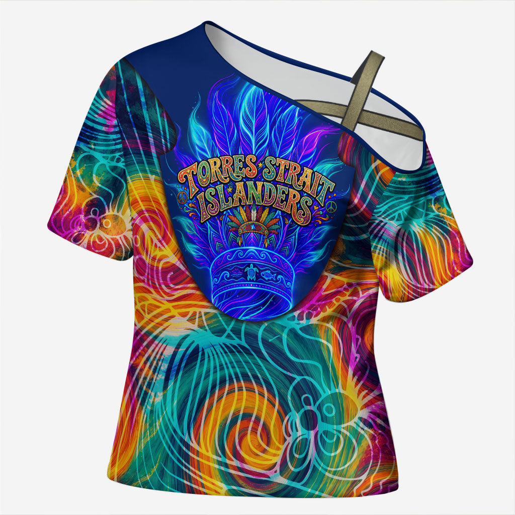 Torres Strait Islanders Sea Turtle Cross Shoulder Shirt Indigenous Tribal Peace Art Cultural Headdress Motif