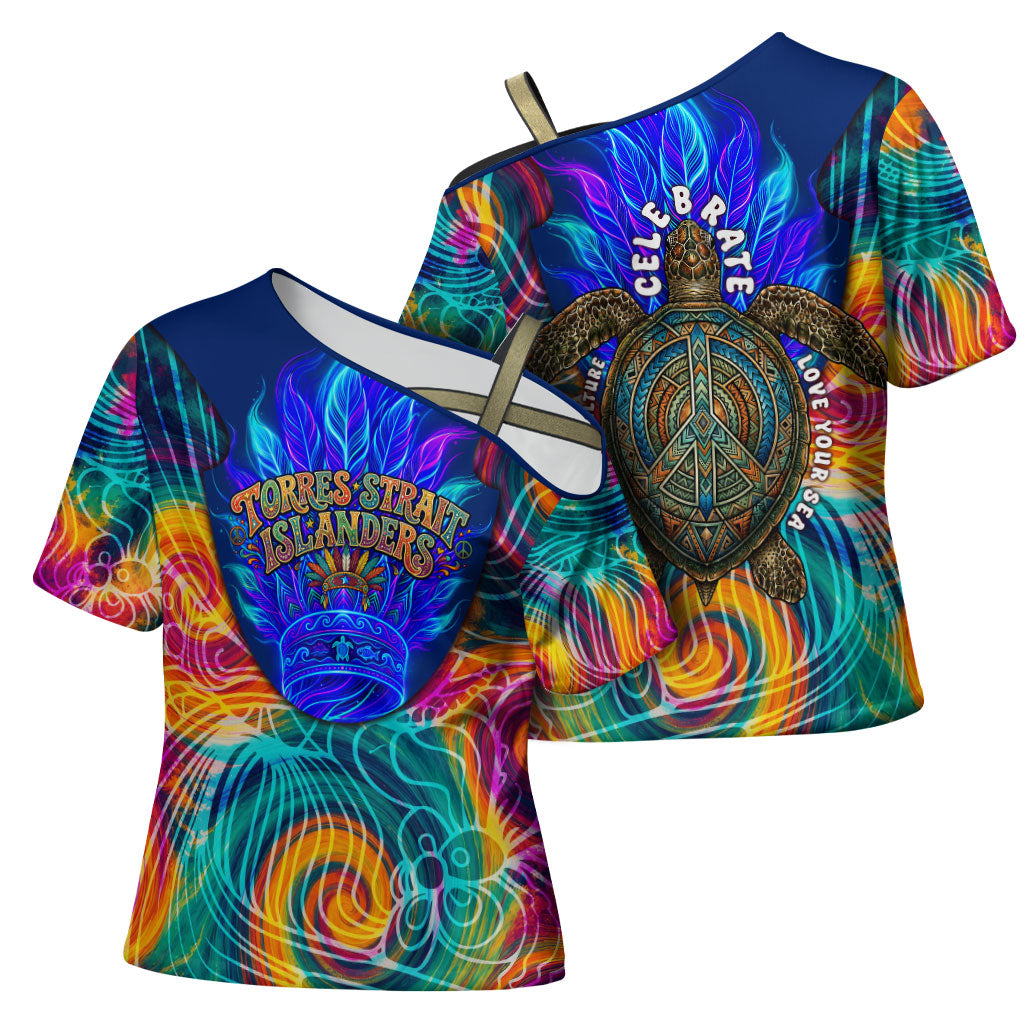 Torres Strait Islanders Sea Turtle Cross Shoulder Shirt Indigenous Tribal Peace Art Cultural Headdress Motif