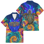 Torres Strait Islanders Sea Turtle Family Matching Long Sleeve Bodycon Dress and Hawaiian Shirt Indigenous Tribal Peace Art Cultural Headdress Motif