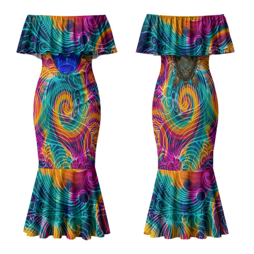 Torres Strait Islanders Sea Turtle Family Matching Mermaid Dress and Hawaiian Shirt Indigenous Tribal Peace Art Cultural Headdress Motif