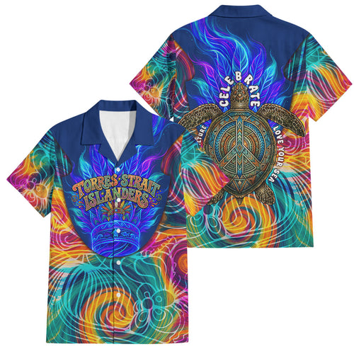Torres Strait Islanders Sea Turtle Family Matching Off Shoulder Short Dress and Hawaiian Shirt Indigenous Tribal Peace Art Cultural Headdress Motif