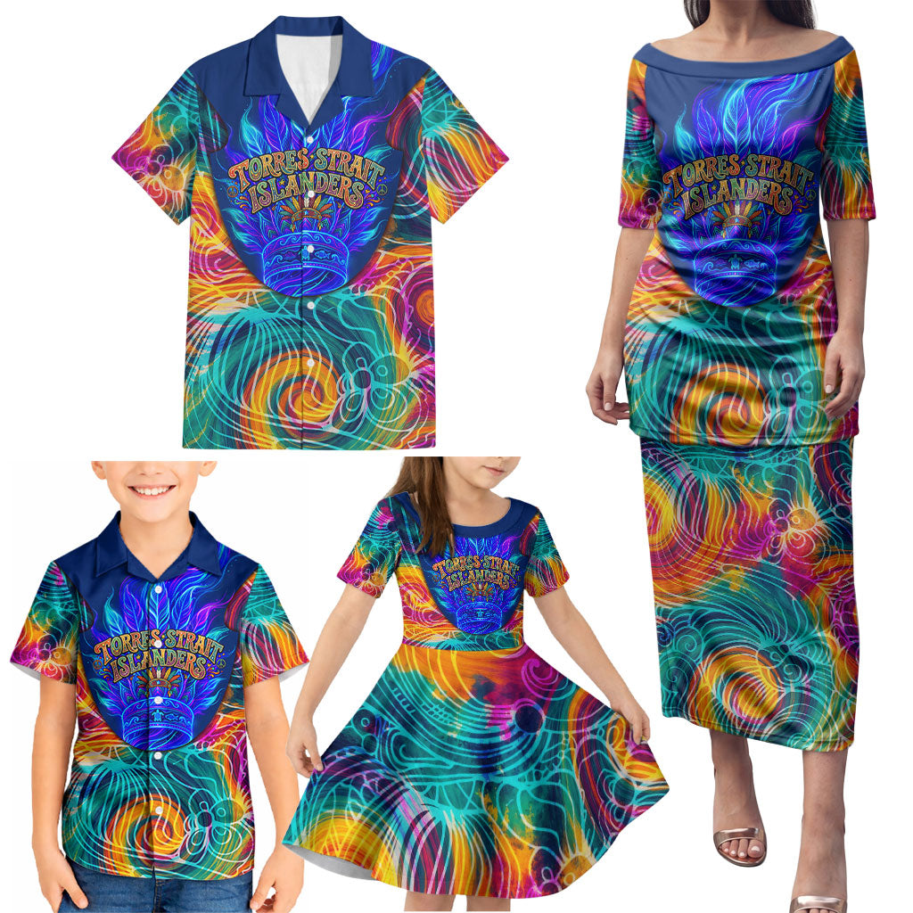 Torres Strait Islanders Sea Turtle Family Matching Puletasi and Hawaiian Shirt Indigenous Tribal Peace Art Cultural Headdress Motif