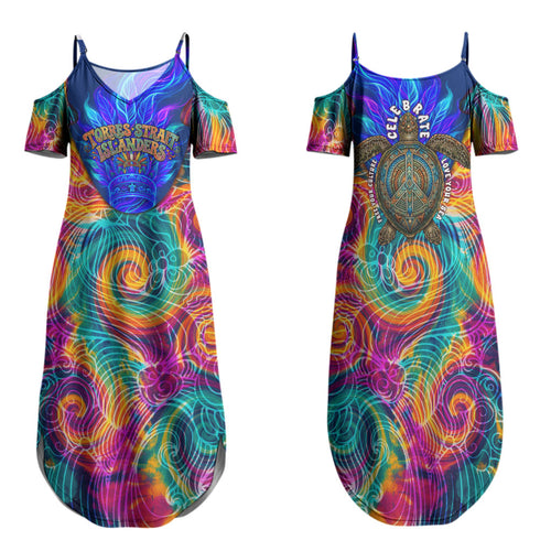 Torres Strait Islanders Sea Turtle Family Matching Summer Maxi Dress and Hawaiian Shirt Indigenous Tribal Peace Art Cultural Headdress Motif