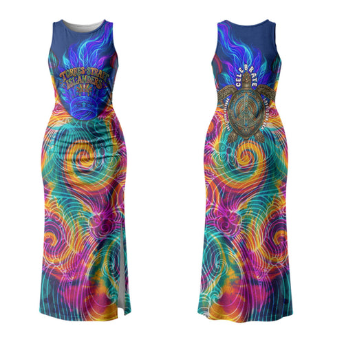 Torres Strait Islanders Sea Turtle Family Matching Tank Maxi Dress and Hawaiian Shirt Indigenous Tribal Peace Art Cultural Headdress Motif