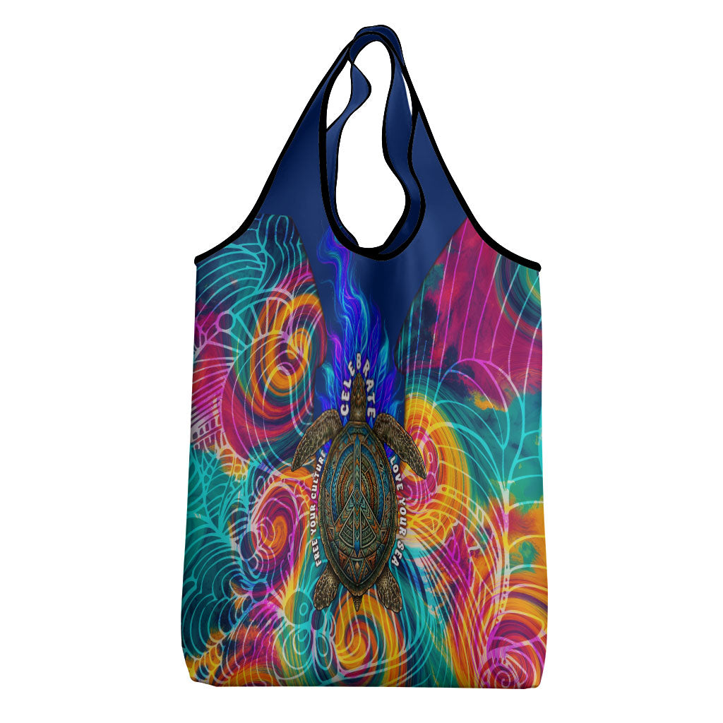 Torres Strait Islanders Sea Turtle Grocery Bag Indigenous Tribal Peace Art Cultural Headdress Motif