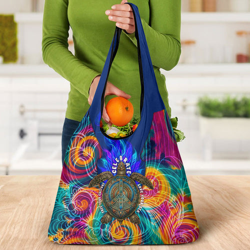Torres Strait Islanders Sea Turtle Grocery Bag Indigenous Tribal Peace Art Cultural Headdress Motif