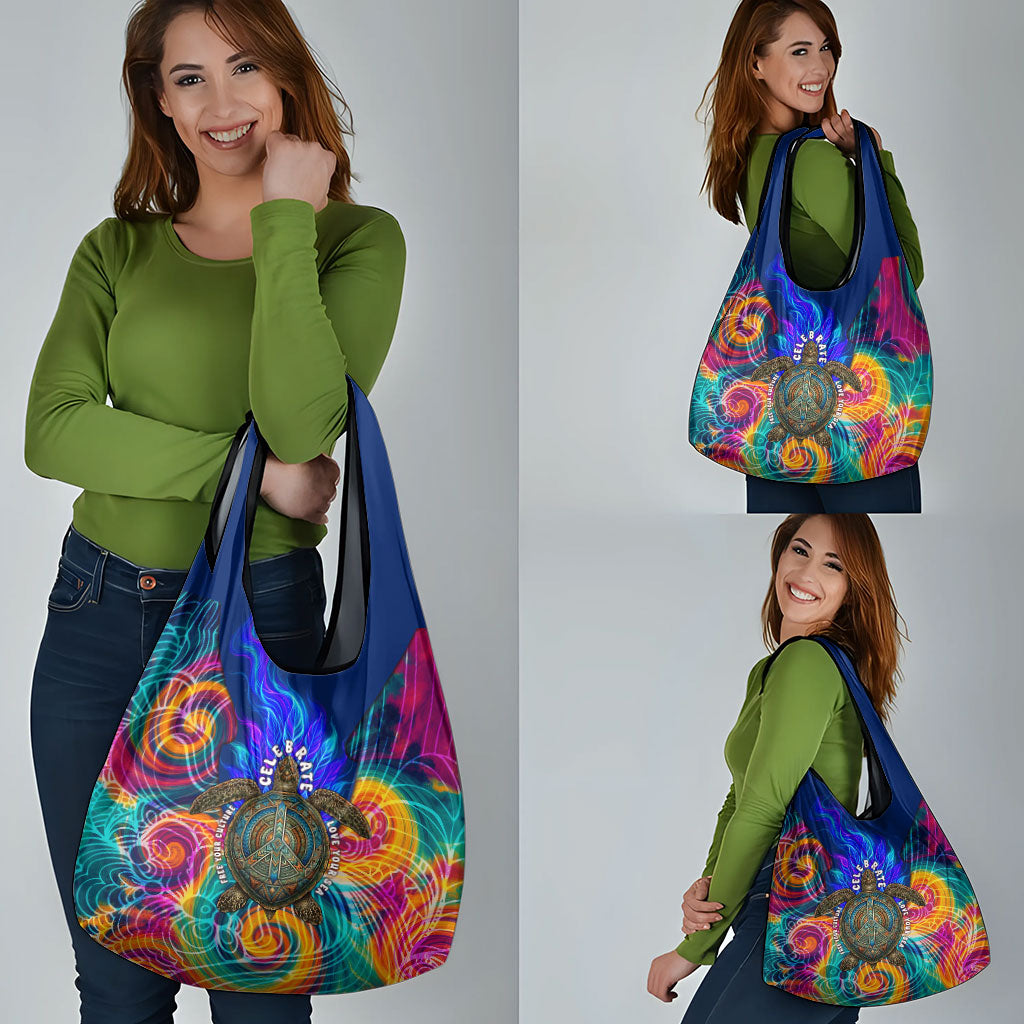 Torres Strait Islanders Sea Turtle Grocery Bag Indigenous Tribal Peace Art Cultural Headdress Motif