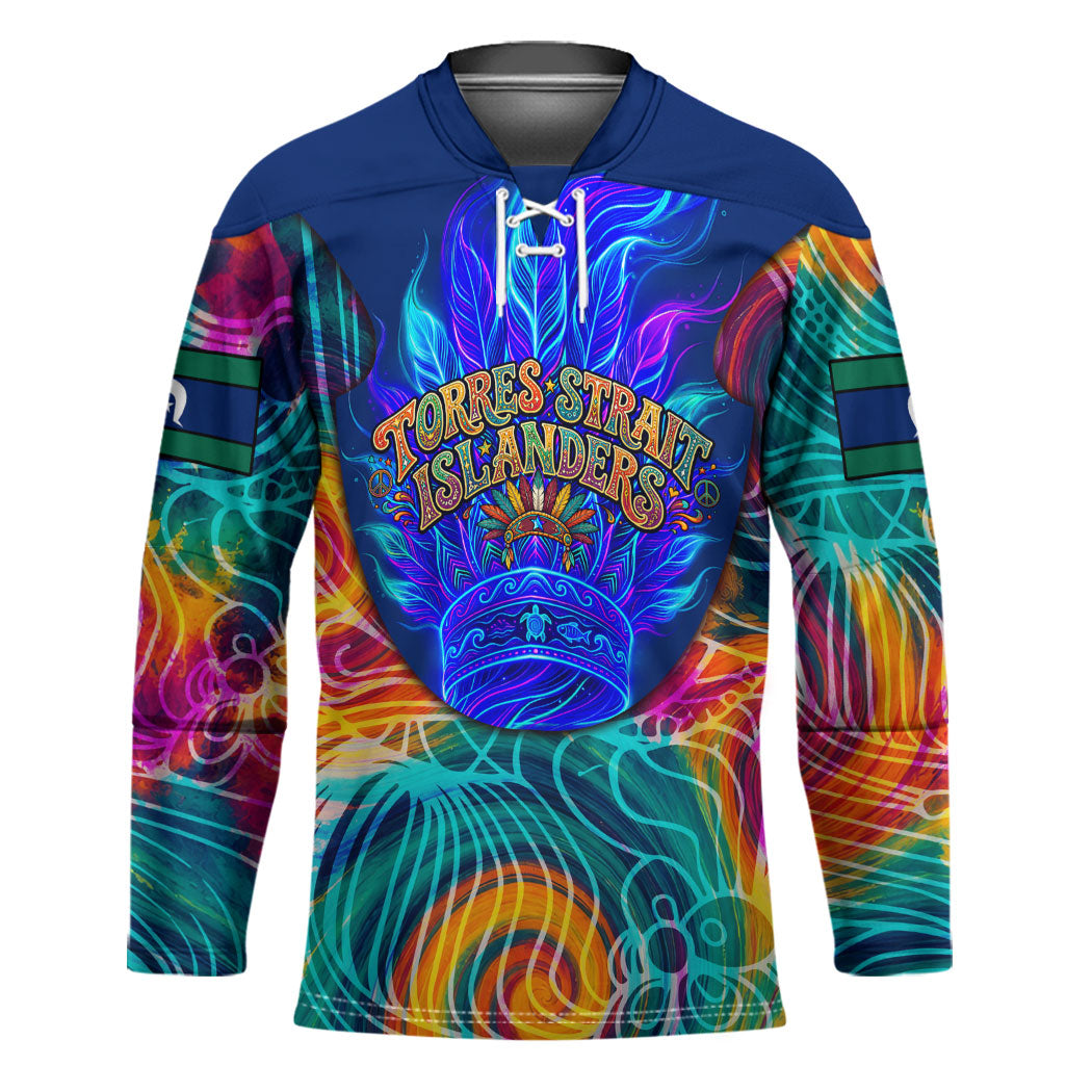 Torres Strait Islanders Sea Turtle Hockey Jersey Indigenous Tribal Peace Art Cultural Headdress Motif