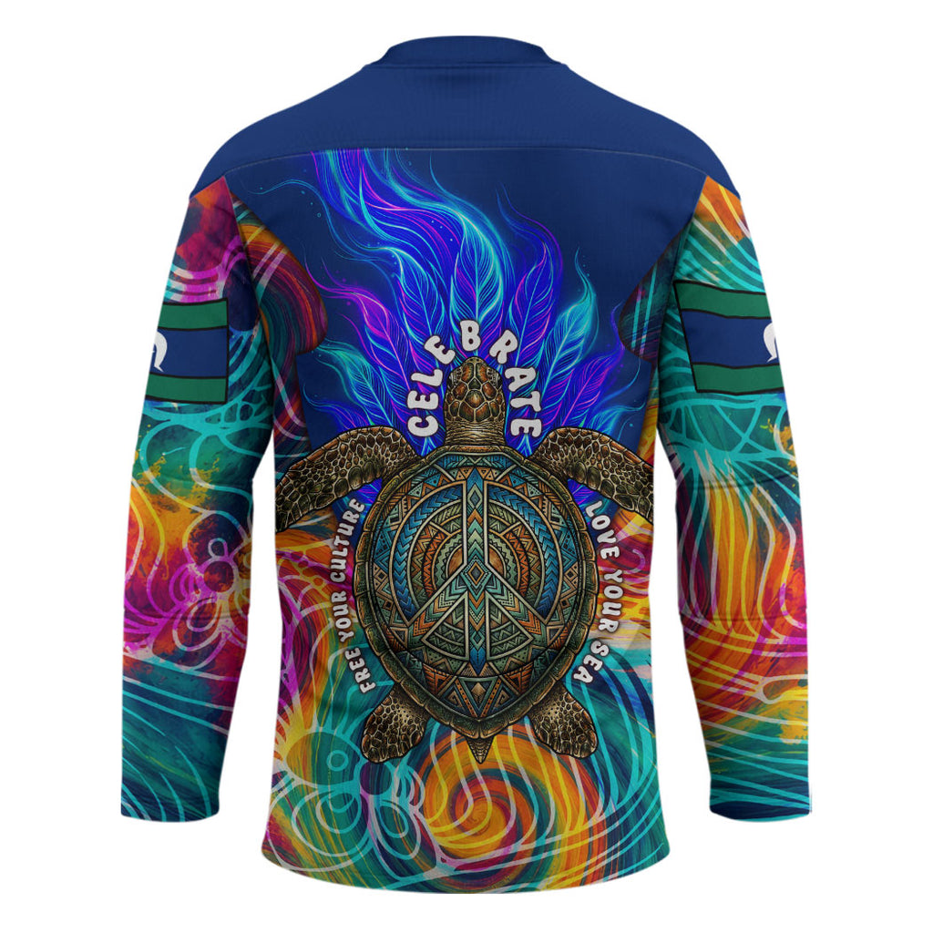 Torres Strait Islanders Sea Turtle Hockey Jersey Indigenous Tribal Peace Art Cultural Headdress Motif