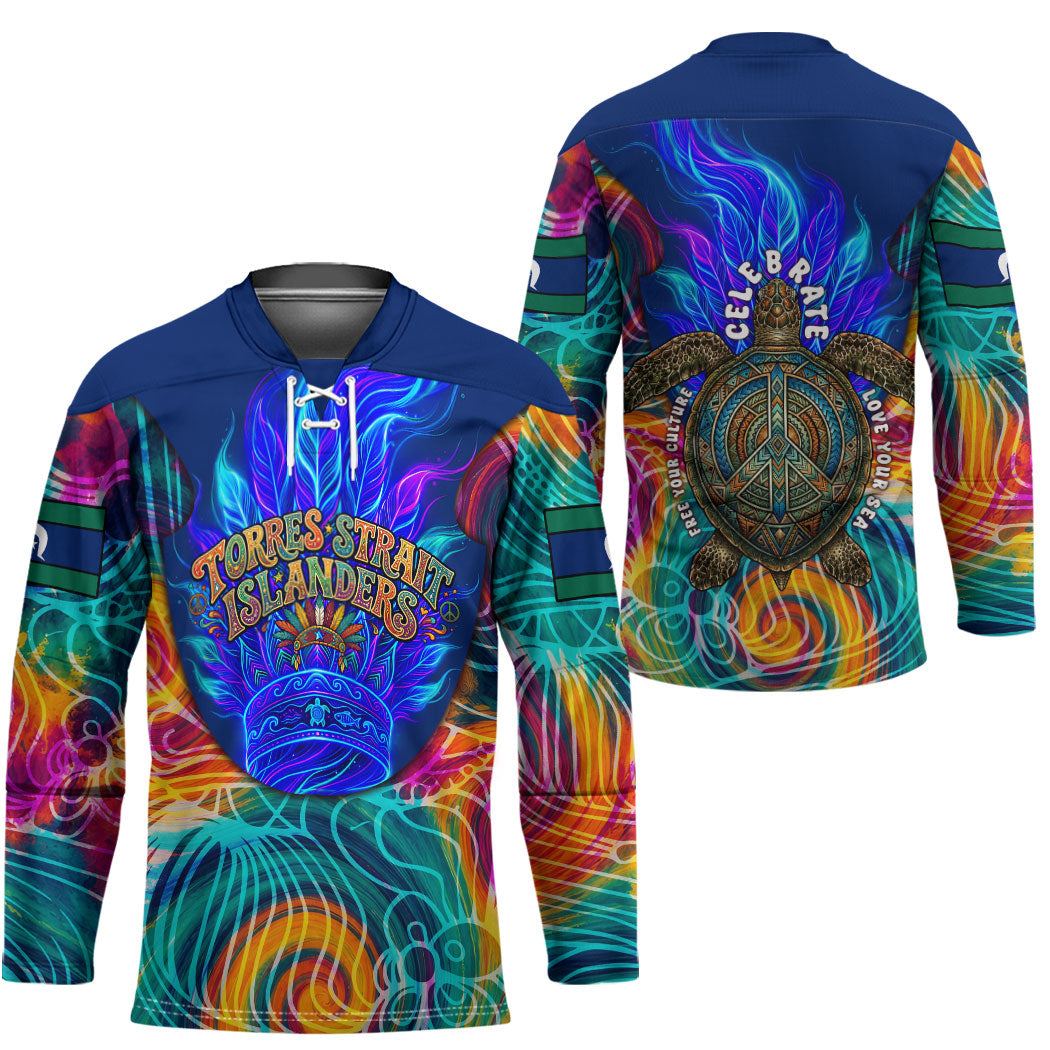 Torres Strait Islanders Sea Turtle Hockey Jersey Indigenous Tribal Peace Art Cultural Headdress Motif