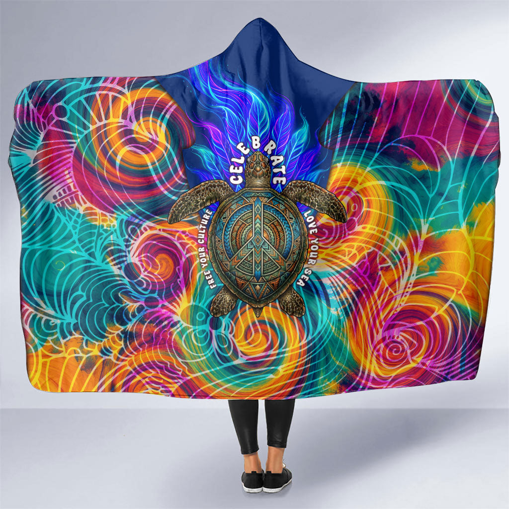 Torres Strait Islanders Sea Turtle Hooded Blanket Indigenous Tribal Peace Art Cultural Headdress Motif