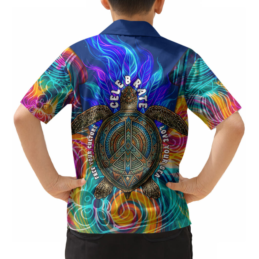 Torres Strait Islanders Sea Turtle Kid Hawaiian Shirt Indigenous Tribal Peace Art Cultural Headdress Motif