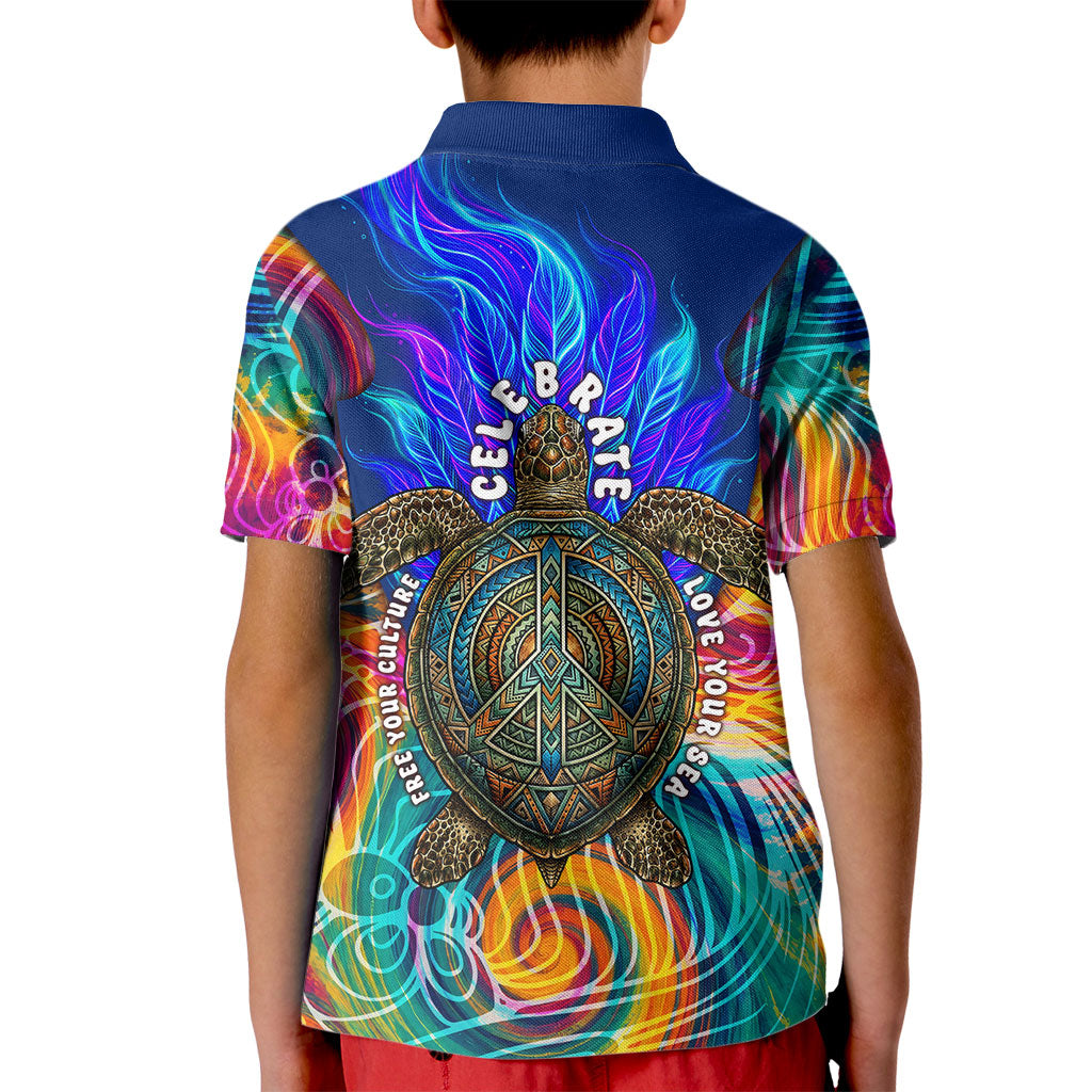 Torres Strait Islanders Sea Turtle Kid Polo Shirt Indigenous Tribal Peace Art Cultural Headdress Motif