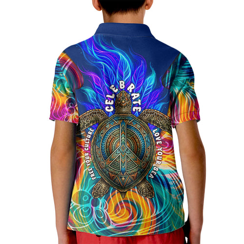 Torres Strait Islanders Sea Turtle Kid Polo Shirt Indigenous Tribal Peace Art Cultural Headdress Motif