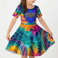 Torres Strait Islanders Sea Turtle Kid Short Sleeve Dress Indigenous Tribal Peace Art Cultural Headdress Motif