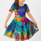 Torres Strait Islanders Sea Turtle Kid Short Sleeve Dress Indigenous Tribal Peace Art Cultural Headdress Motif