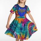 Torres Strait Islanders Sea Turtle Kid Short Sleeve Dress Indigenous Tribal Peace Art Cultural Headdress Motif