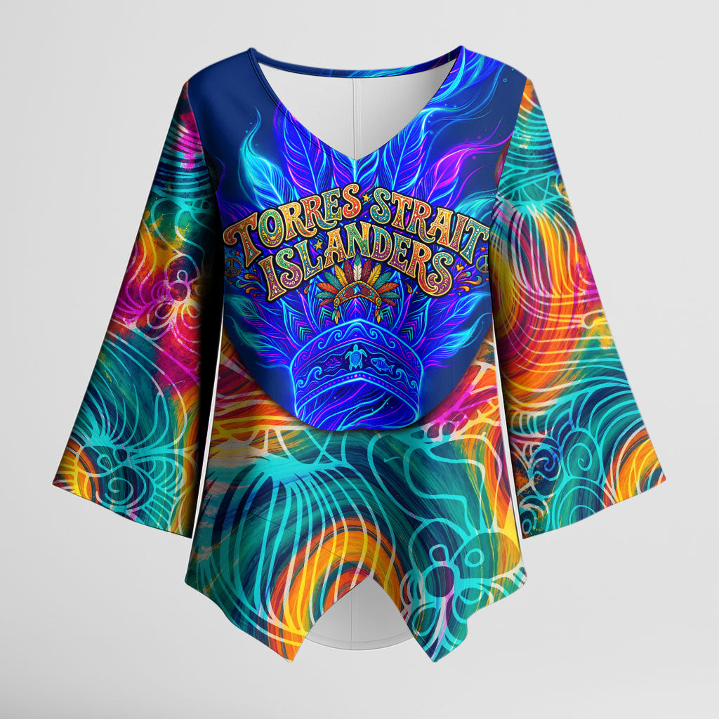 Torres Strait Islanders Sea Turtle Kimono Sleeve Blouse Indigenous Tribal Peace Art Cultural Headdress Motif