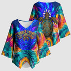 Torres Strait Islanders Sea Turtle Kimono Sleeve Blouse Indigenous Tribal Peace Art Cultural Headdress Motif