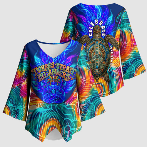 Torres Strait Islanders Sea Turtle Kimono Sleeve Blouse Indigenous Tribal Peace Art Cultural Headdress Motif